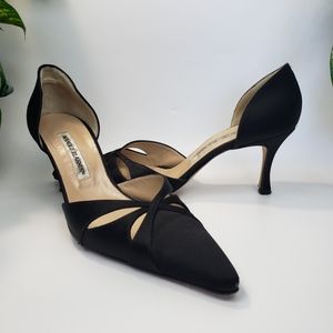 Manolo Blahnik Black Satin Heel Shoe Formal US 8.5 Euro 39.5